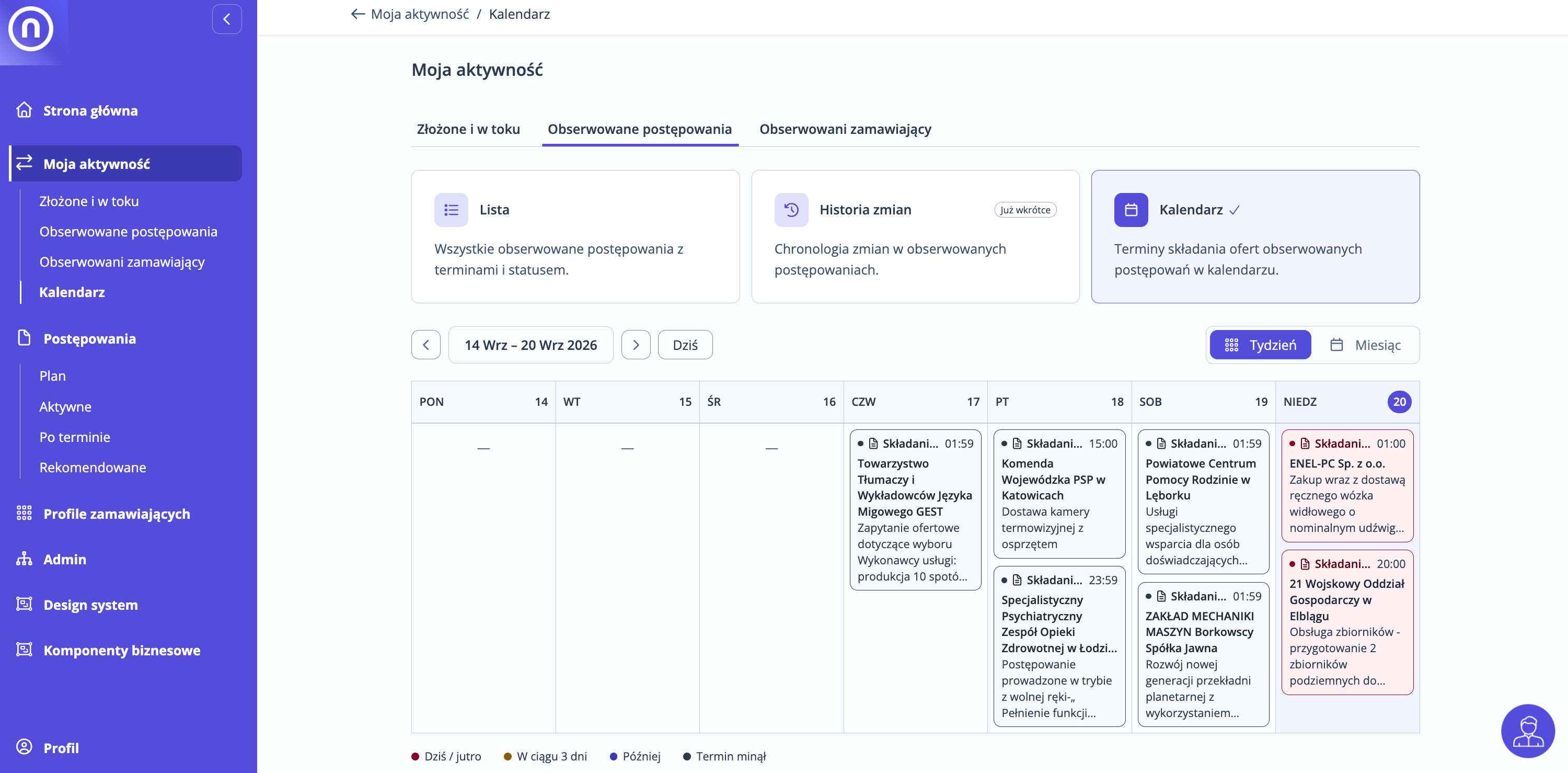 Kalendarz postępowań - platformaofertowa.pl
